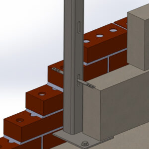 Box profile windpost from inner side showing integration with Brickwork and Masonry Tie