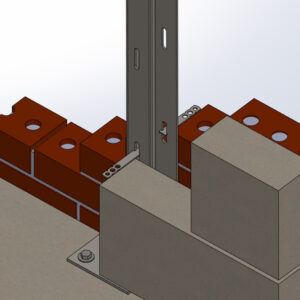 C-Profile Windpost from top view with masonry ties and brickwork