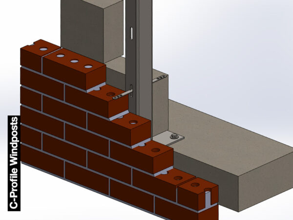 C-Profile Windpost fixed to brickwork shown from external wall