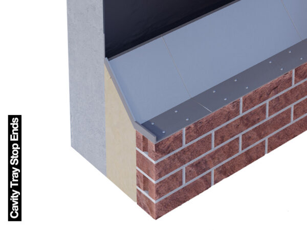 Cavity Tray Stop End shown with brick work and cavity tray