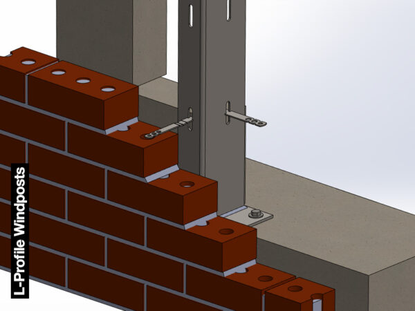 L-Profile Windposts external view with brick work showing L Profile flush with inner wall