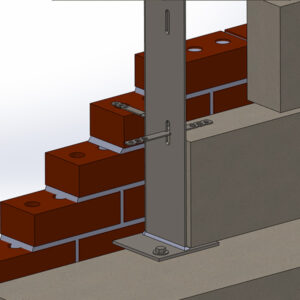 L-Profile Windpost from inner side of brickwork with masonry ties