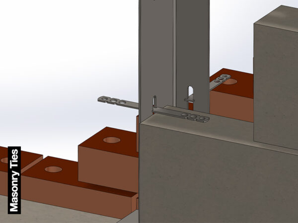 Masonry Ties fixed to L-Profile Windpost and flush with brickwork