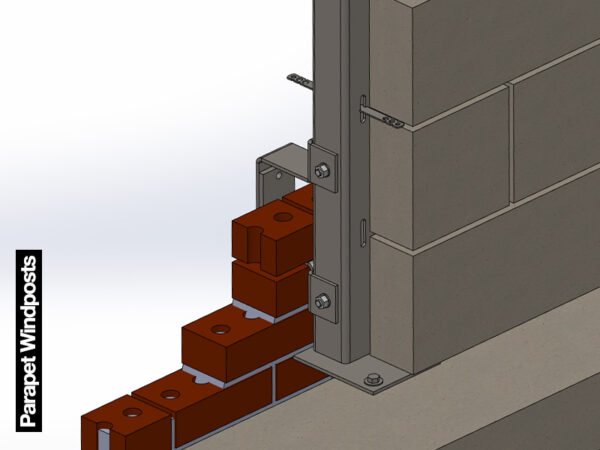 Parapet Windpost from inner side of the brick wall showing brick ties